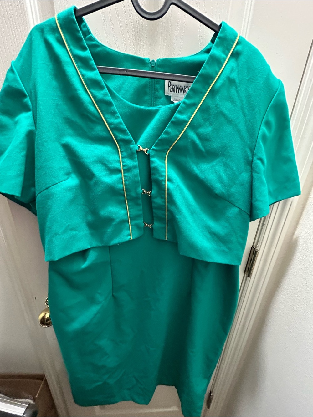 Vintage Size 14 Periwinkle Teal Dress with Gold Trim